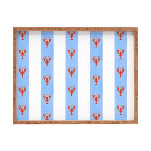 Showmemars Red Lobsters On Blue Stripe Rectangular Tray