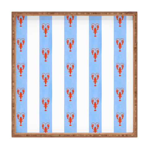 Showmemars Red Lobsters On Blue Stripe Square Tray