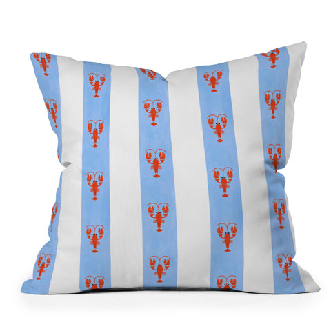 Showmemars Red Lobsters On Blue Stripe Outdoor Throw Pillow