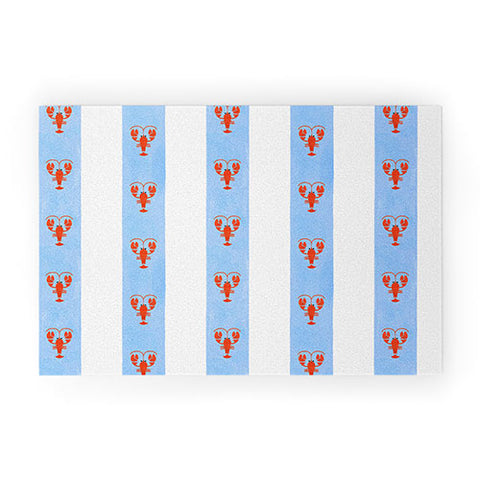 Showmemars Red Lobsters On Blue Stripe Welcome Mat