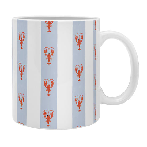 Showmemars Red Lobsters On Blue Stripes Coffee Mug