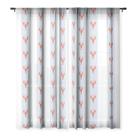 Showmemars Red Lobsters On Blue Stripes Sheer Non Repeat