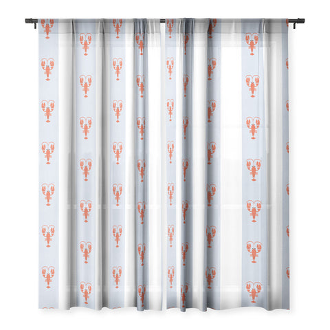 Showmemars Red Lobsters On Blue Stripes Sheer Window Curtain