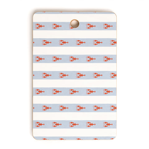 Showmemars Red Lobsters On Blue Stripes Cutting Board Rectangle