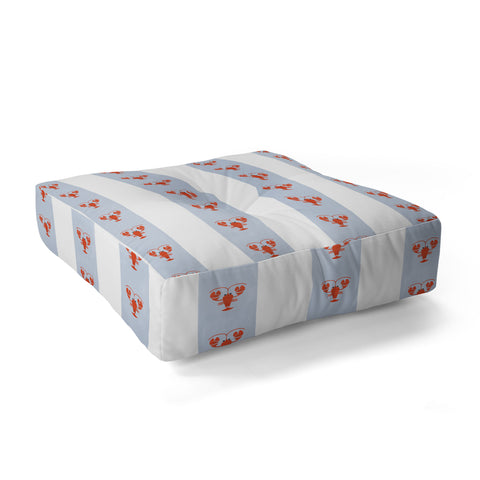 Showmemars Red Lobsters On Blue Stripes Floor Pillow Square