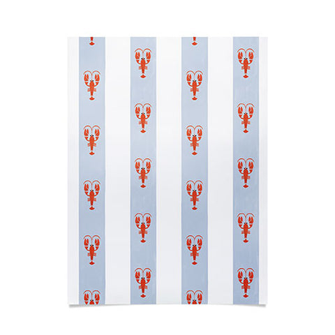 Showmemars Red Lobsters On Blue Stripes Poster