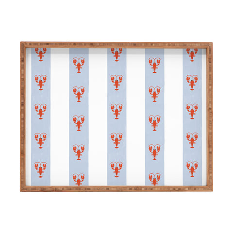 Showmemars Red Lobsters On Blue Stripes Rectangular Tray