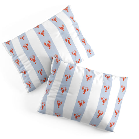 Showmemars Red Lobsters On Blue Stripes Pillow Shams