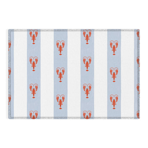 Showmemars Red Lobsters On Blue Stripes Outdoor Rug