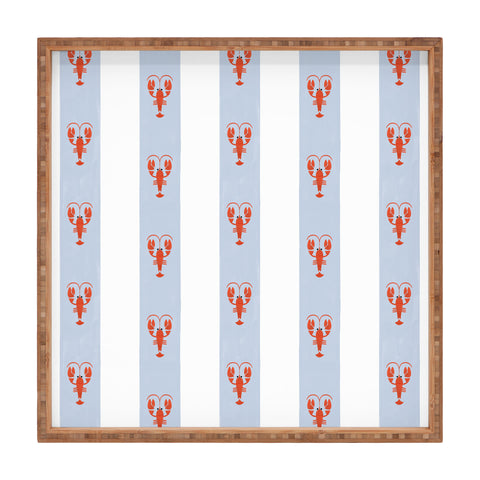 Showmemars Red Lobsters On Blue Stripes Square Tray