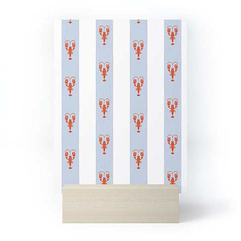 Showmemars Red Lobsters On Blue Stripes Mini Art Print