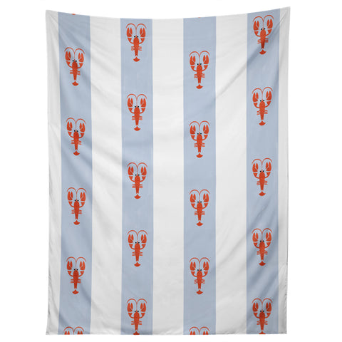 Showmemars Red Lobsters On Blue Stripes Tapestry