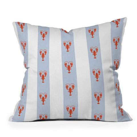 Showmemars Red Lobsters On Blue Stripes Throw Pillow