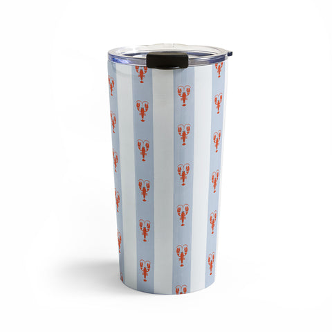 Showmemars Red Lobsters On Blue Stripes Travel Mug