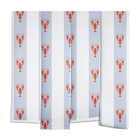 Showmemars Red Lobsters On Blue Stripes Wall Mural