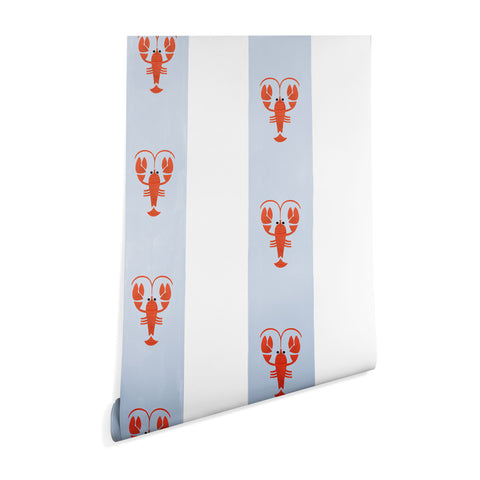Showmemars Red Lobsters On Blue Stripes Wallpaper