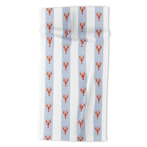 Showmemars Red Lobsters On Blue Stripes Beach Towel