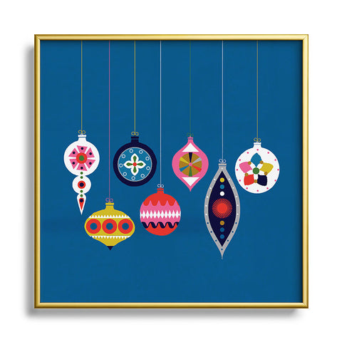 Showmemars Retro Christmas Baubles Square Metal Framed Art Print