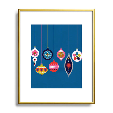 Showmemars Retro Christmas Baubles Metal Framed Art Print
