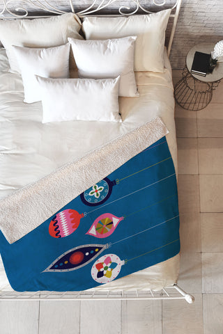 Showmemars Retro Christmas Baubles Fleece Throw Blanket