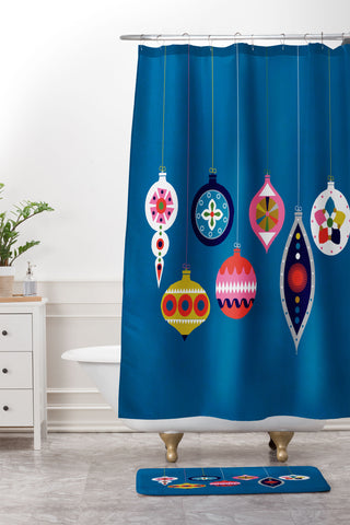Showmemars Retro Christmas Baubles Shower Curtain And Mat