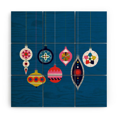 Showmemars Retro Christmas Baubles Wood Wall Mural