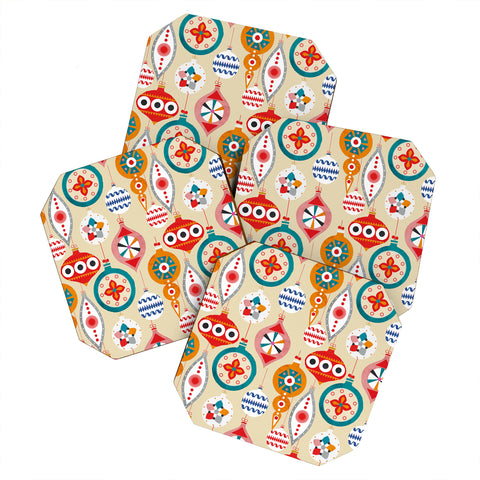 Showmemars Retro christmas ornaments pattern Coaster Set