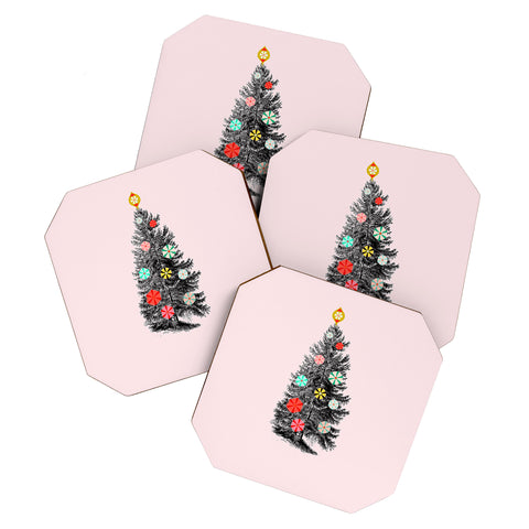 Showmemars Retro Christmas tree no2 Coaster Set