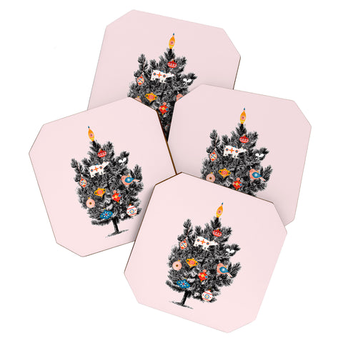Showmemars Retro Christmas tree no3 Coaster Set