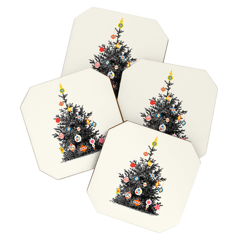 Showmemars Retro Decorated Christmas Tree Coaster Set