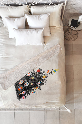 Showmemars Retro Decorated Christmas Tree Fleece Throw Blanket