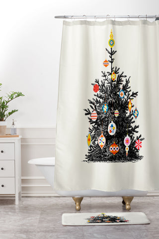 Showmemars Retro Decorated Christmas Tree Shower Curtain And Mat