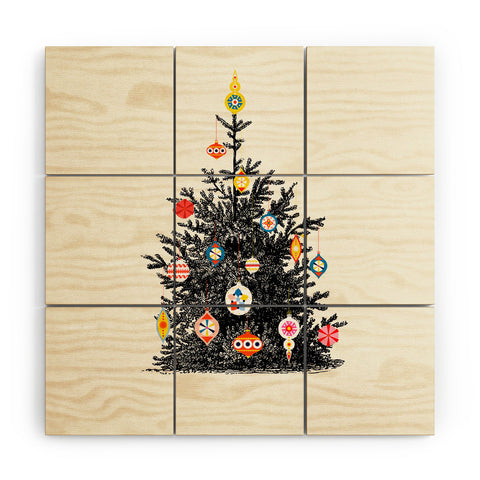 Showmemars Retro Decorated Christmas Tree Wood Wall Mural