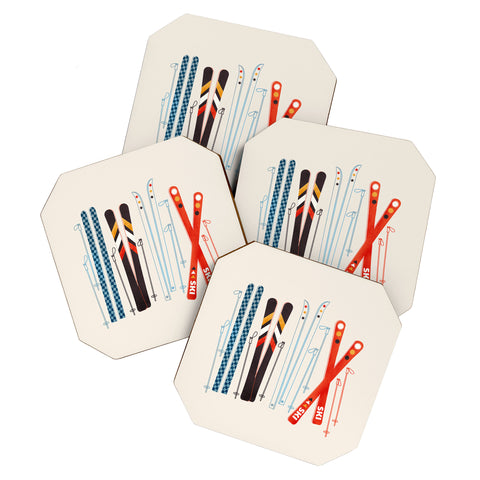 Showmemars Retro Ski Illustration Coaster Set