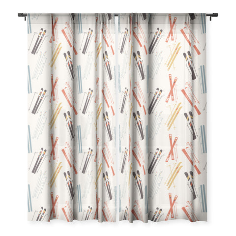 Showmemars Retro Ski Illustration Sheer Window Curtain