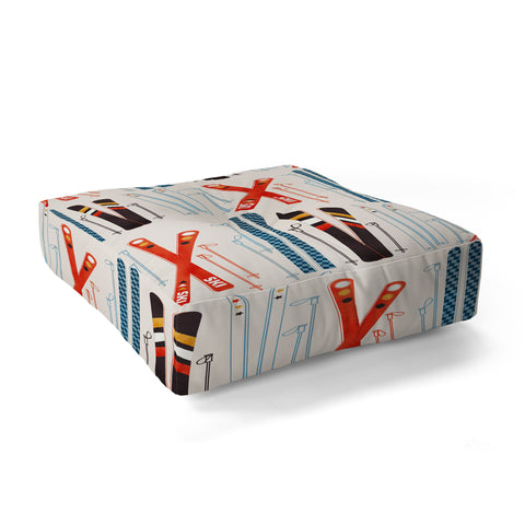 Showmemars Retro Ski Illustration Floor Pillow Square