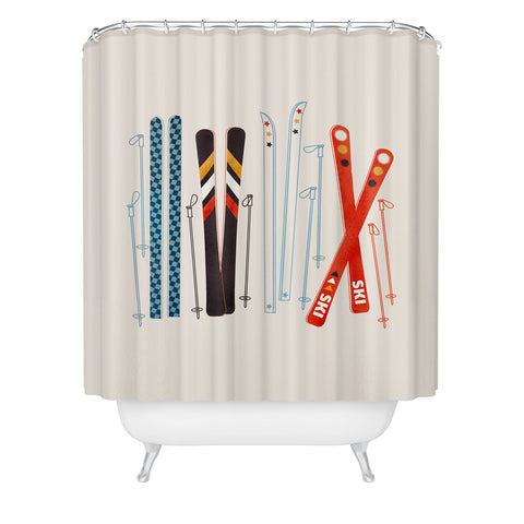 Showmemars Retro Ski Illustration Shower Curtain