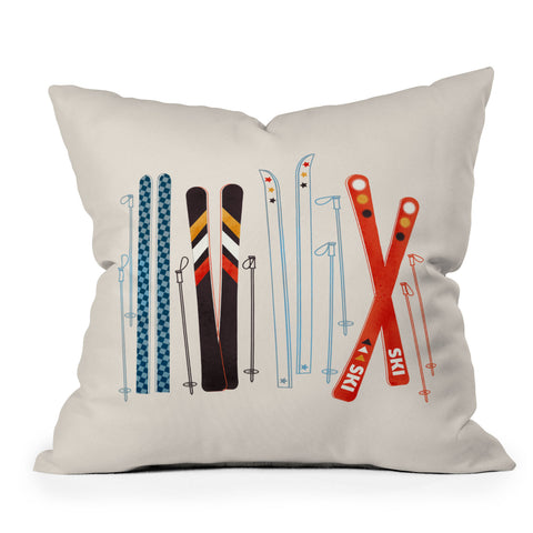 Showmemars Retro Ski Illustration Throw Pillow