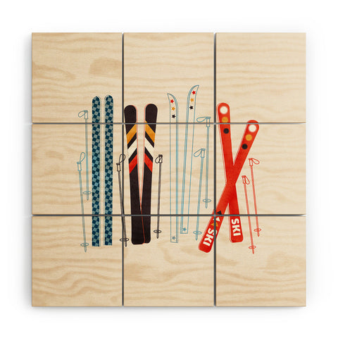 Showmemars Retro Ski Illustration Wood Wall Mural