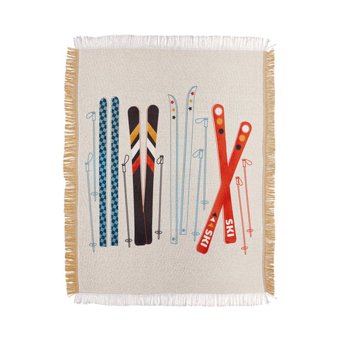 Showmemars Retro Ski Illustration Throw Blanket