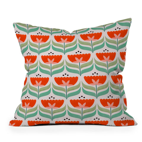 Showmemars Retro Tulips Pattern Outdoor Throw Pillow