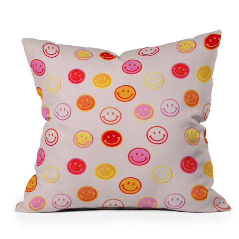 Showmemars Smiling Faces Pattern Outdoor Throw Pillow