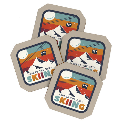 Showmemars Spend The Day SkiingSki Badge Coaster Set