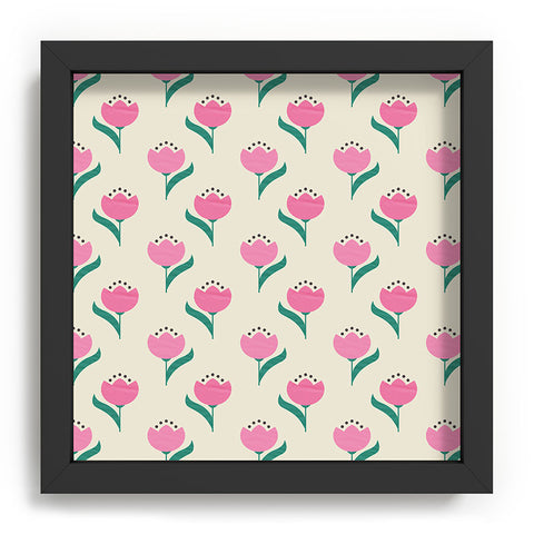 Showmemars Vintage Pink Fabric Tulips Recessed Framing Square