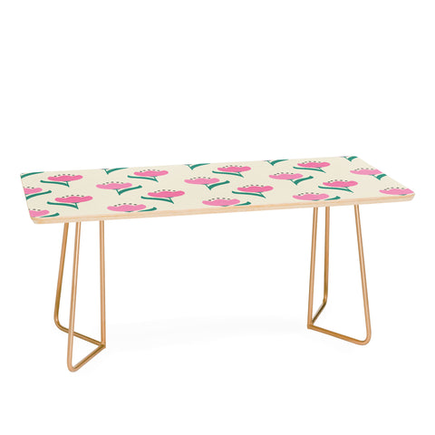 Showmemars Vintage Pink Fabric Tulips Coffee Table