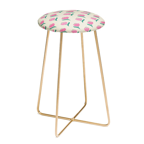 Showmemars Vintage Pink Fabric Tulips Counter Stool