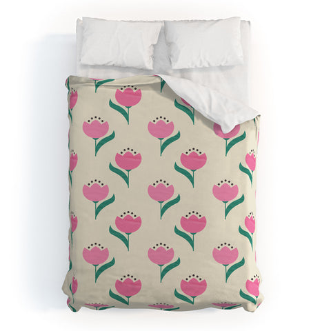 Showmemars Vintage Pink Fabric Tulips Duvet Cover