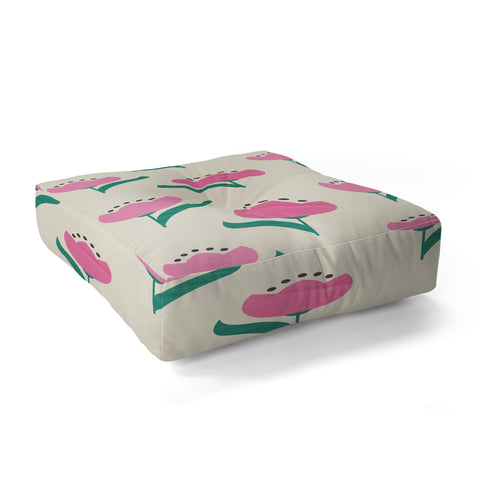 Showmemars Vintage Pink Fabric Tulips Floor Pillow Square