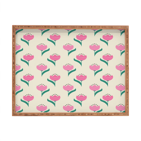 Showmemars Vintage Pink Fabric Tulips Rectangular Tray