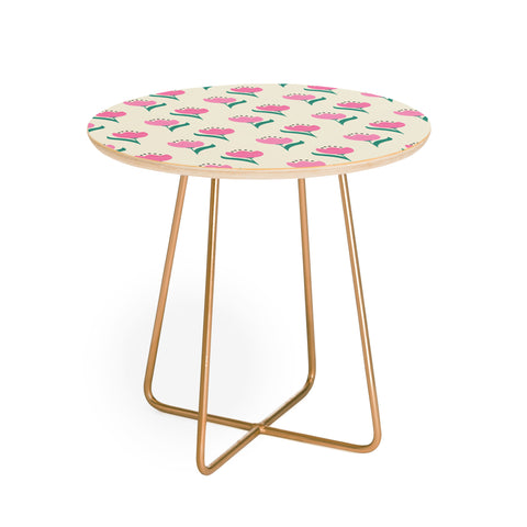 Showmemars Vintage Pink Fabric Tulips Round Side Table
